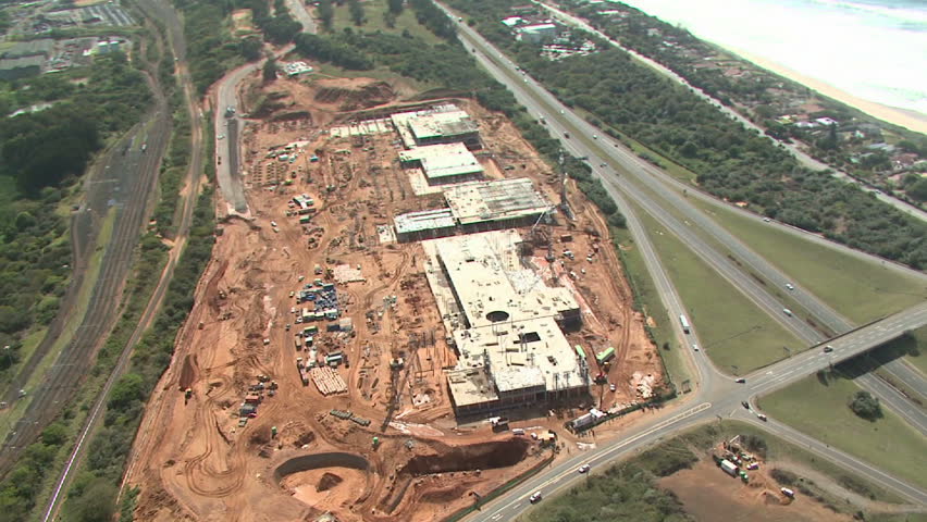 Aerial of construction of shopping mall in Africa