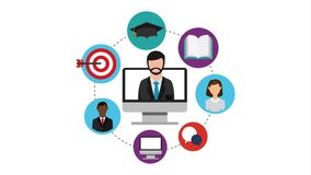 education online infographic with education icons over white background, Video Animation HD1080 - Powered by Shutterstock - Get 15% off with code: PIKWIZARD15