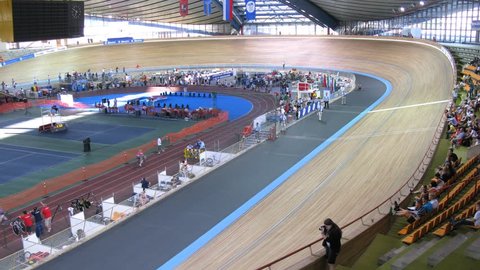 MOSCOW - AUGUST 19: Competitions in Sports complex KRYLATSKOE on Youthful superiority of world on cycling on a track on August 19, 2011 in Moscow, Russia Editorial Stock Video