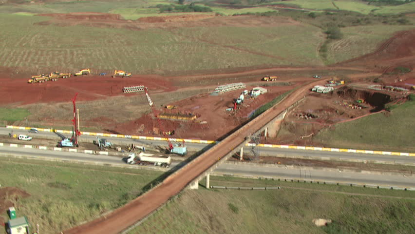 Aerial of bridge under construction