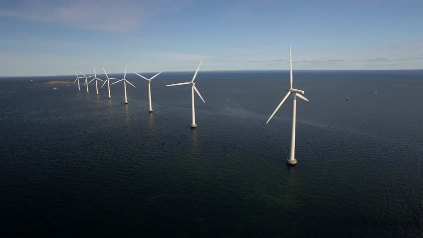 Windturbines at sea in Denmark - 4K drone footage | Shutterstock HD Video #17818330