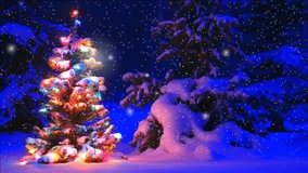 Xmas tree, beautiful Video footage. Christmas theme Video background with sequins and sparkles, garland and snowfall. Xmas Tree Video background can be used in greeting cards, intro, presentation.