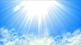 Animated sun shining light on blue sky with cloud video footage. Video background for video transition for natural video, Love story and wedding films, intro, titles, websites and presentation.