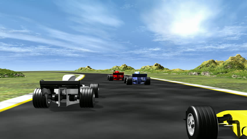 Rear view race cars. 3D animation. 1080i