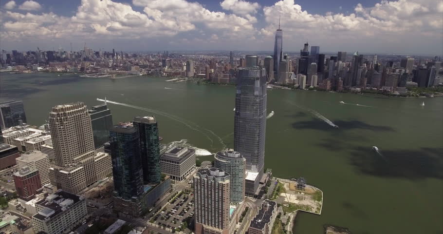 Downtown Jersey City and Lower Manhattan across the Hudson.
