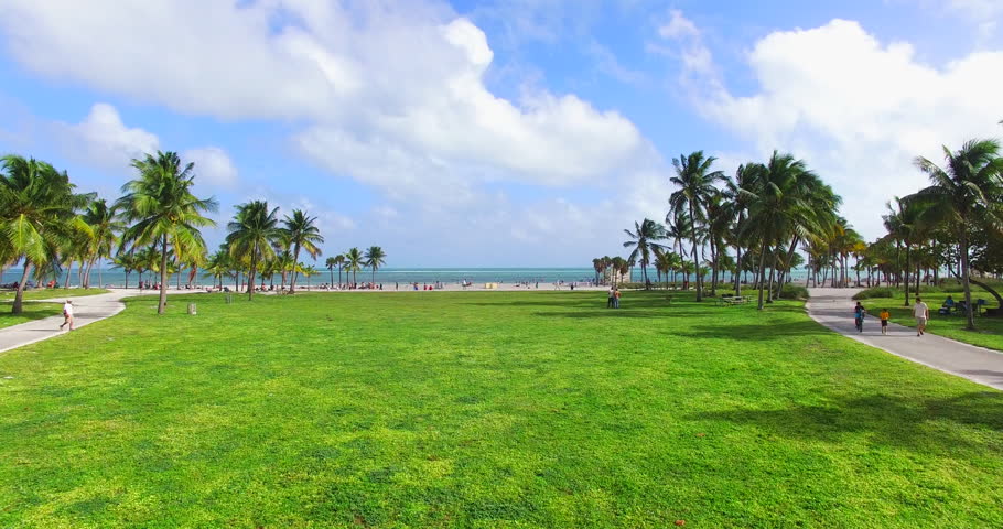 Beautiful aerial shot of Key Biscayne island in Florida. Bird eye view of the beautiful natural landscape.
