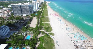Beautiful aerial shot of South Beach Miami, Florida. Bird eye view of the beautiful natural landscape, beach and ocean.