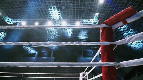Flight Along Ropes of a Boxing Ring in the Sports Arena