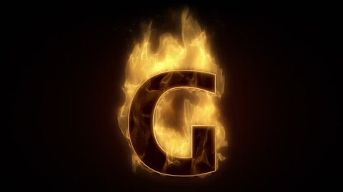 Fiery letter G  burning in loop with particles