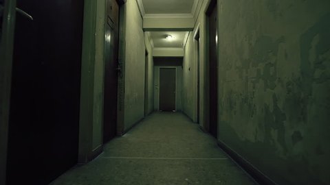 Old Apartment Buildinglong Dark Hallwaytracking On Stock Footage Video ...