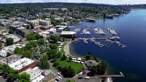 Aerial Landscape Lake Washington and Downtown Kirkland, WA USA
