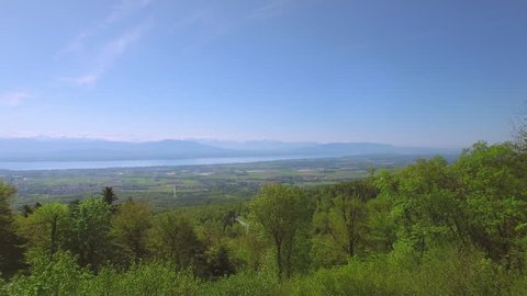 4K European Countyside aerial shot / Lake Geneva area - French border, Switzerland