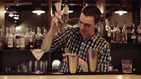Attractive Bartender making a cocktail at the bar