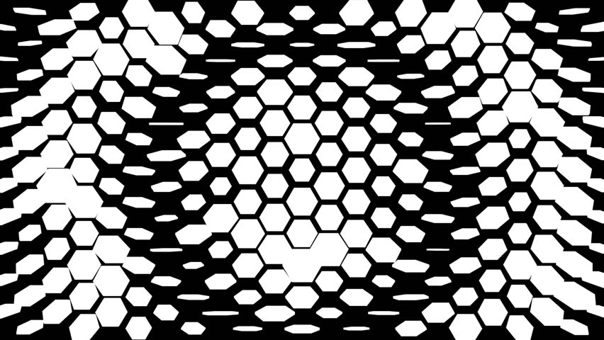 Flipping black and white hexagons sucked and spit out. Seamlessly looping motion background for music videos, broadcast, tv, film, editing, live visuals, VJ loops,  shows, or art.