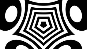 Trippy geometric black and white shapes zooming and morphing. Seamlessly looping motion background for music videos, broadcast, tv, film, editing, live visuals, VJ loops,  shows, or art.