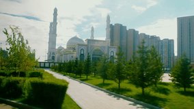 Mosque in the city. aerial footage
