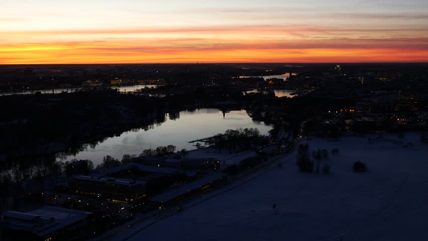 Night Stockholm aerial view