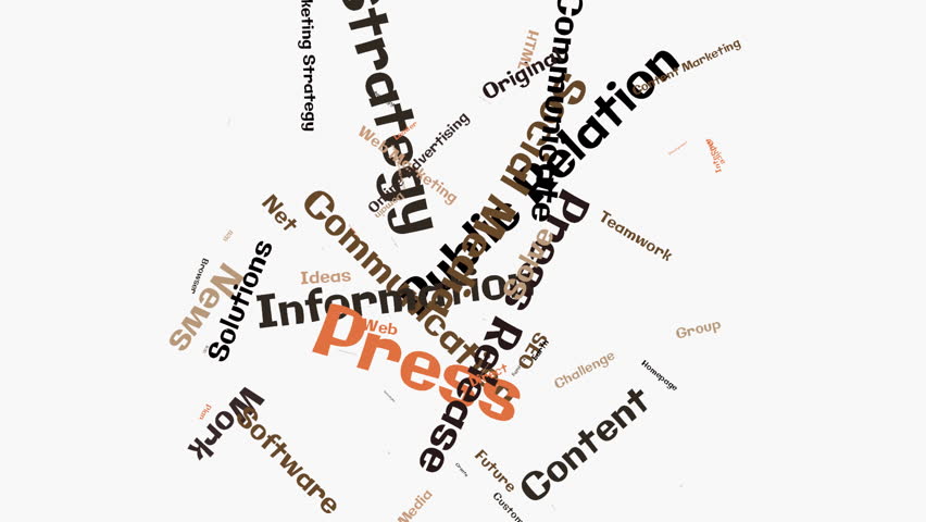 animated Public Relation word cloud shaped as a square