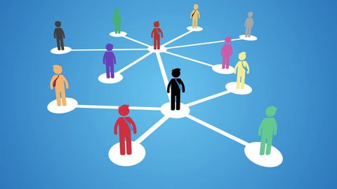 Network building, multilevel marketing Business Concept. Business network growing animation. nice animation of colorful pictograms pop up over of a network of white circles and lines. full hd and 4k.