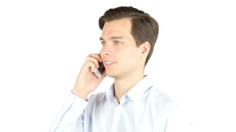 Young Handsome Man Using Mobile Phone Isolate white background