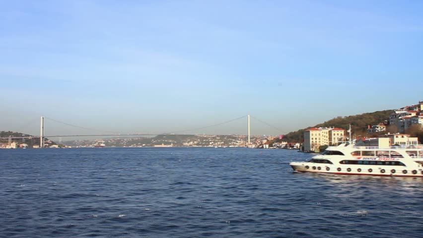 ISTANBUL - DECEMBER 03: City ferry sails out to sea, leaving Port Uskudar behind