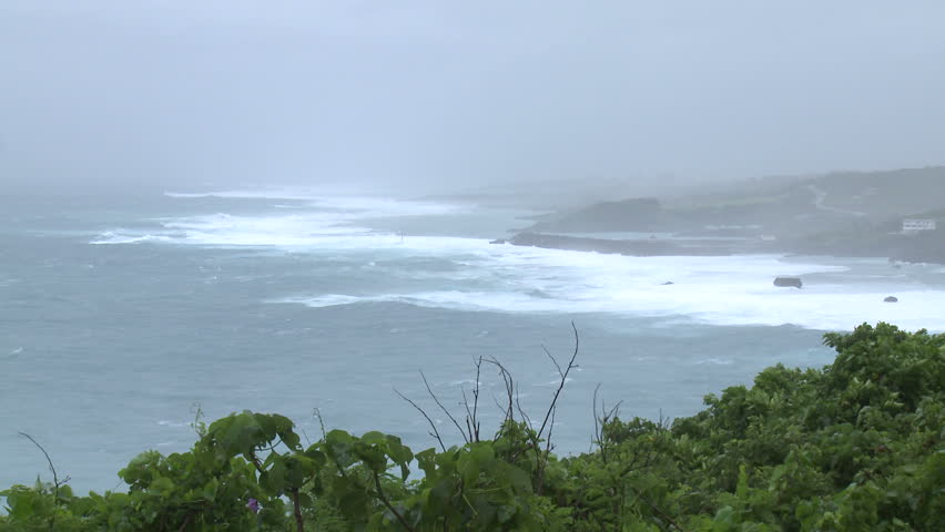 Sea storm waves crash ashore