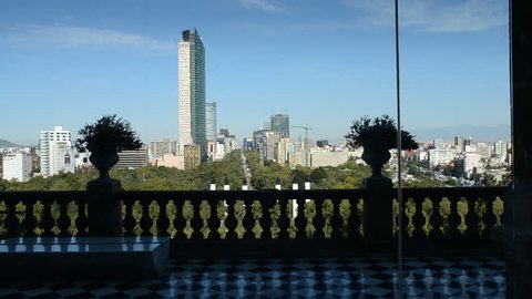 Mexico City Palace Camera pan in castle arcades with beautiful view to city Stock Video
