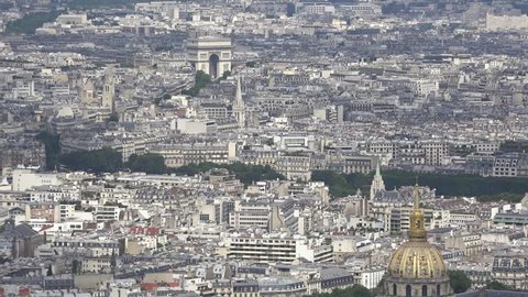 Paris Aerial View Of Famous Monuments, France. The Montparnasse Tower Panoramic Observation Deck has the most beautiful view of Paris, France