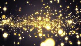 Space gold with particles and waves.Universe gold dust with stars on black background. Motion abstract of particles. VJ Seamless loop.