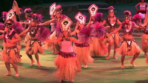 LAIE  OHAU HAWAII CIRCA FEB 2008: Polynesian Tahiti university students dance at BYU Polynesian Cultural Center as a way to earn money for education in Laie, Ohau, Hawaii.
