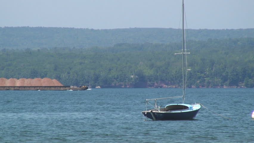 Sail Boat and Sand Barge, Lake Superior, WI