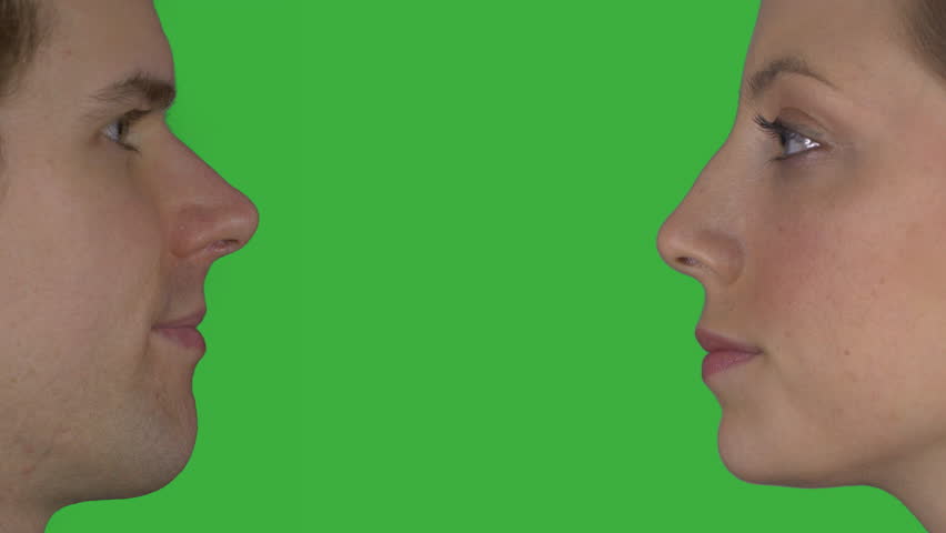 Profile of a man and woman on a green key