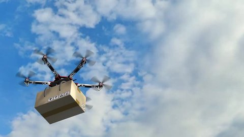 Drone Hexacopter delivers a package