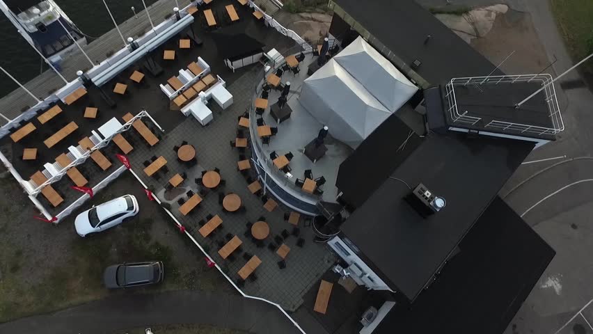 Aerial view of HSF restaurant, in lansi-satama, Hanko, Finland