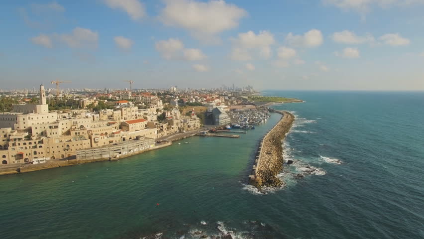 Tel Aviv Jaffa, Aerial View, Flying Over Old Jaffa Port and Saint Peter