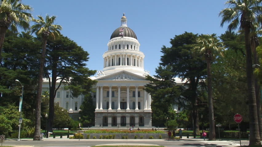 Long View of Beautiful State Capital Building from Earth Sacramento California, USA