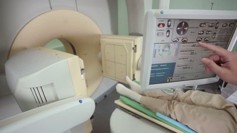 Human scan in a tomograph. Modern medical equipment.