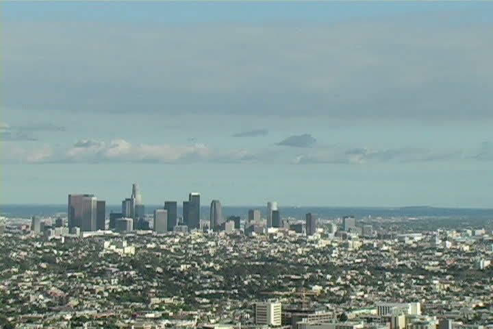 A beautiful, smog-free day in L.A. with a helicopter flying over.  