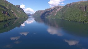 Flying over fjord 
