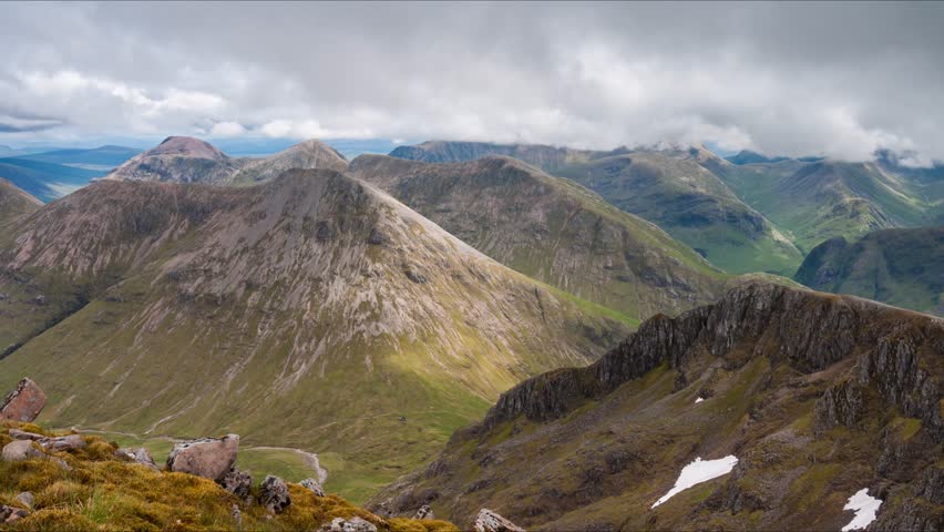 Time-Lapse footage of view from the summit of Beinn Fhada in Glencoe, Scottish Highlands. Scotland, UK