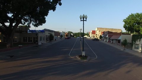 Aerial shot of a small town in Kansas 