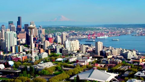 Aerial view of Seattle with Mount Rainier in background 4