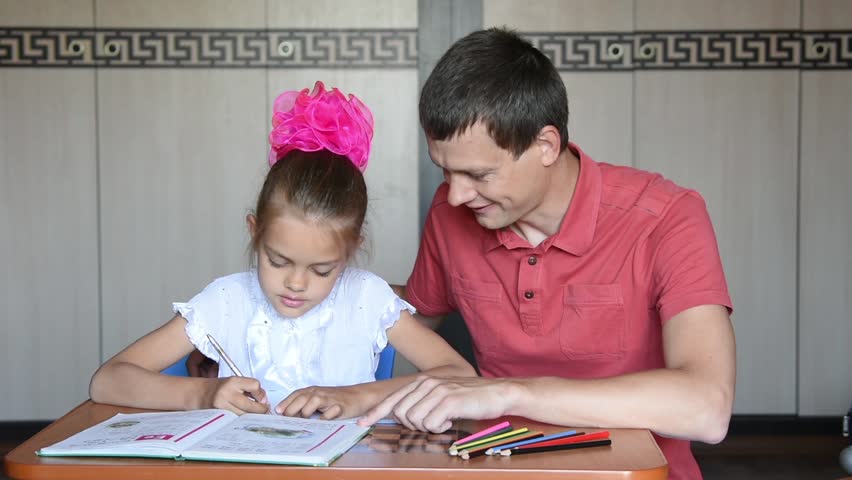 Dad helping homework her daughter grader Royalty-Free Stock Footage #18022441