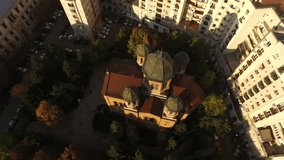 Aerial view of a city church