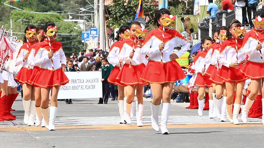 BANOS DE AGUA SANTA, ECUADOR - DECEMBER 16: Young students march in a parade for