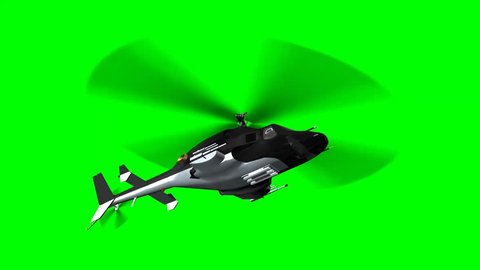 armed helicopter in flight - green screen