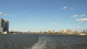 summer day new york famous manhattan ferry ride panorama 4k usa