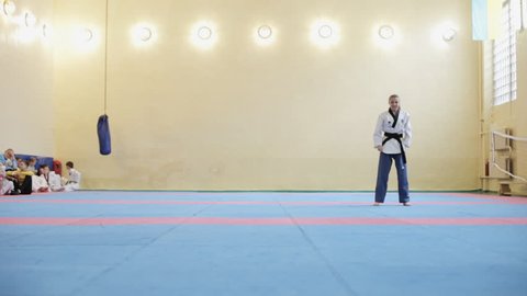 Competition Taekwondo, Dnepropetrovsk, July 2015. Athletes train before sparring