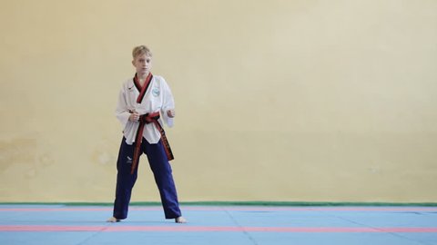 Competition Taekwondo, Dnepropetrovsk, July 2015. Athletes train before sparring