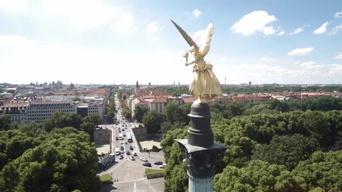 MUNICH, GERMANY - JUNI 28, 2016: Munich Angel of Peace aerial shoot in 4K.  Stock Aerial footage of Munich.